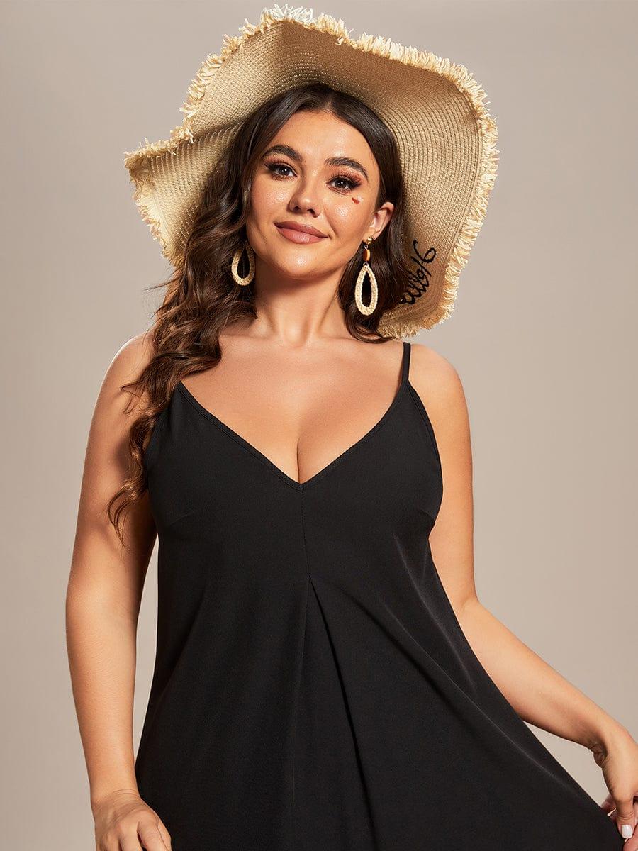 Robe d'été Plage Vacances maxi ample à bretelles fines A Ligne #Couleur_Noir Imprime Robe d'été Plage Vacances maxi ample à bretelles fines A Ligne