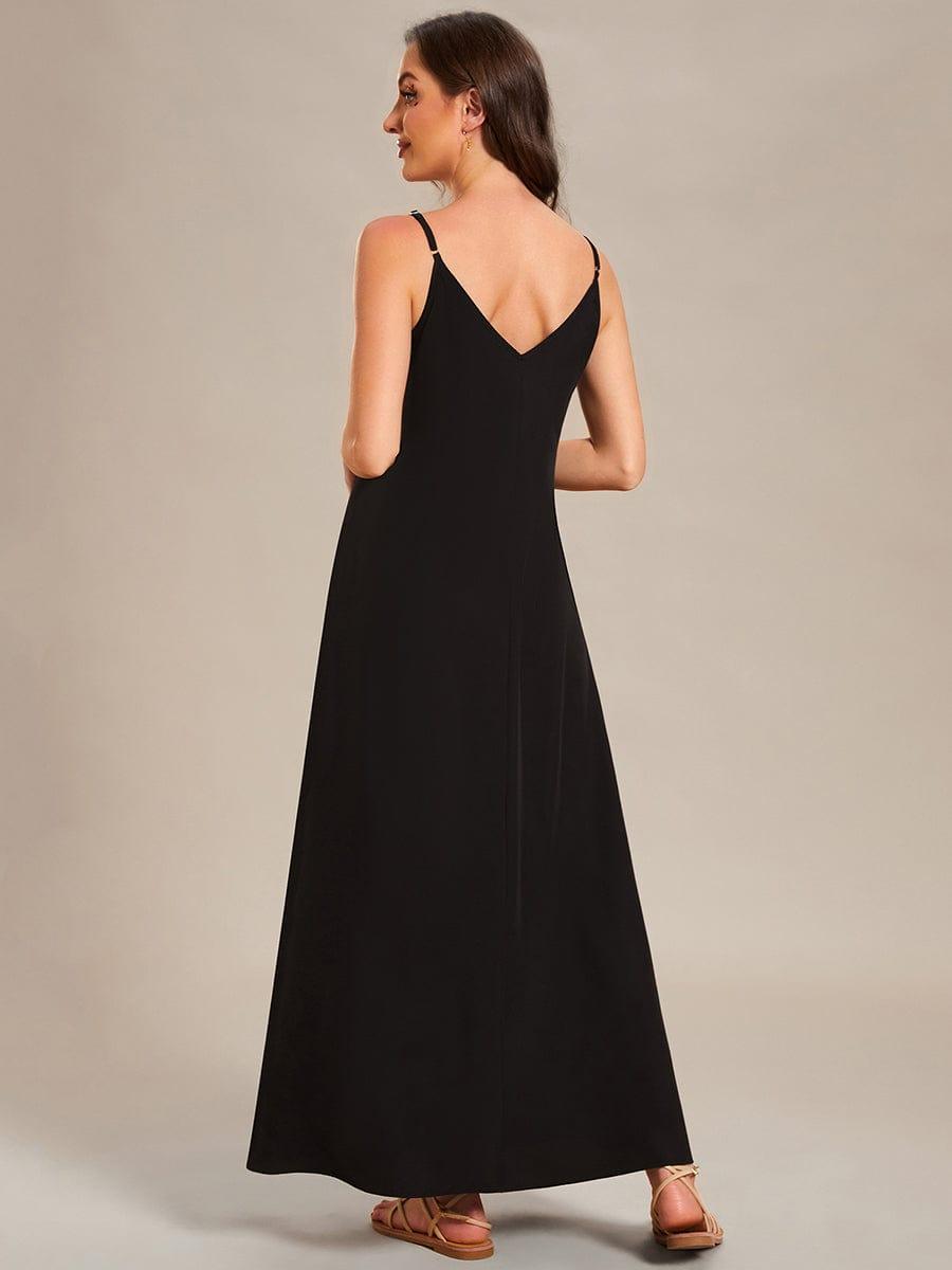 Robe d'été Plage Vacances maxi ample à bretelles fines A Ligne #Couleur_Noir Imprime Robe d'été Plage Vacances maxi ample à bretelles fines A Ligne