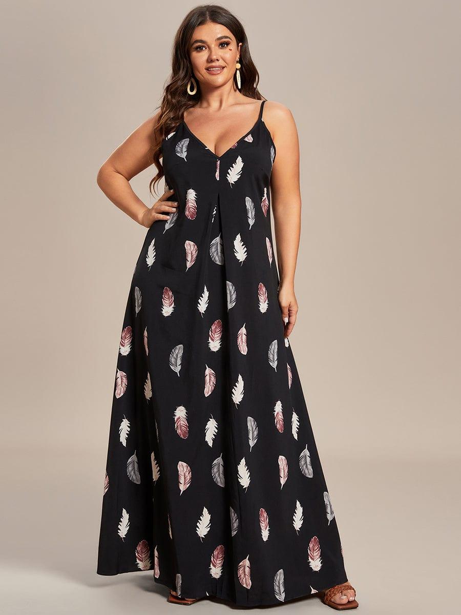Robe d'été Plage Vacances maxi ample à bretelles fines A Ligne #Couleur_Noir Imprime Robe d'été Plage Vacances maxi ample à bretelles fines A Ligne