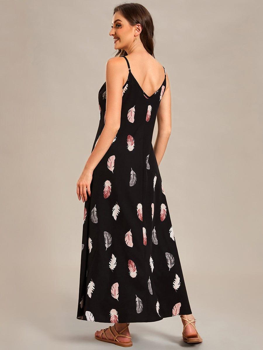 Robe d'été Plage Vacances maxi ample à bretelles fines A Ligne #Couleur_Noir Imprime Robe d'été Plage Vacances maxi ample à bretelles fines A Ligne