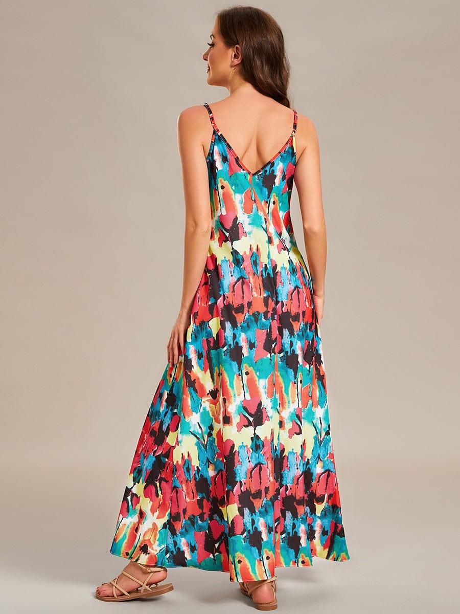 Robe d'été Plage Vacances maxi ample à bretelles fines A Ligne #Couleur_Noir Imprime Robe d'été Plage Vacances maxi ample à bretelles fines A Ligne