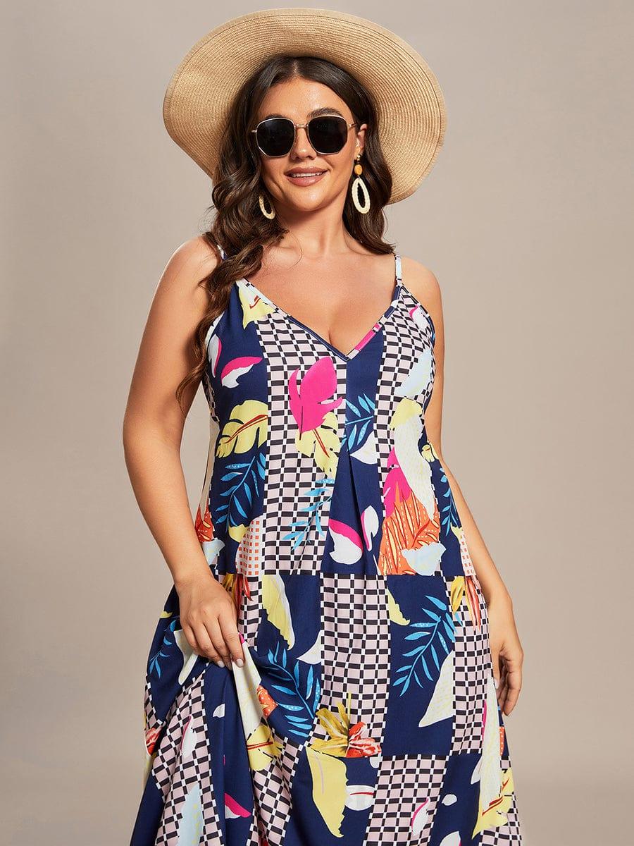 Robe d'été Plage Vacances maxi ample à bretelles fines A Ligne #Couleur_Noir Imprime Robe d'été Plage Vacances maxi ample à bretelles fines A Ligne