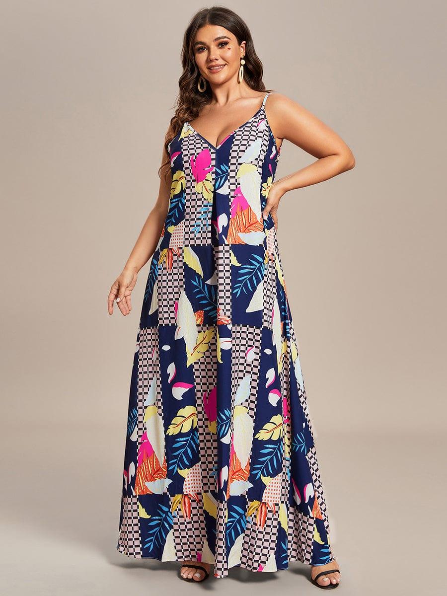Robe d'été Plage Vacances maxi ample à bretelles fines A Ligne #Couleur_Noir Imprime Robe d'été Plage Vacances maxi ample à bretelles fines A Ligne