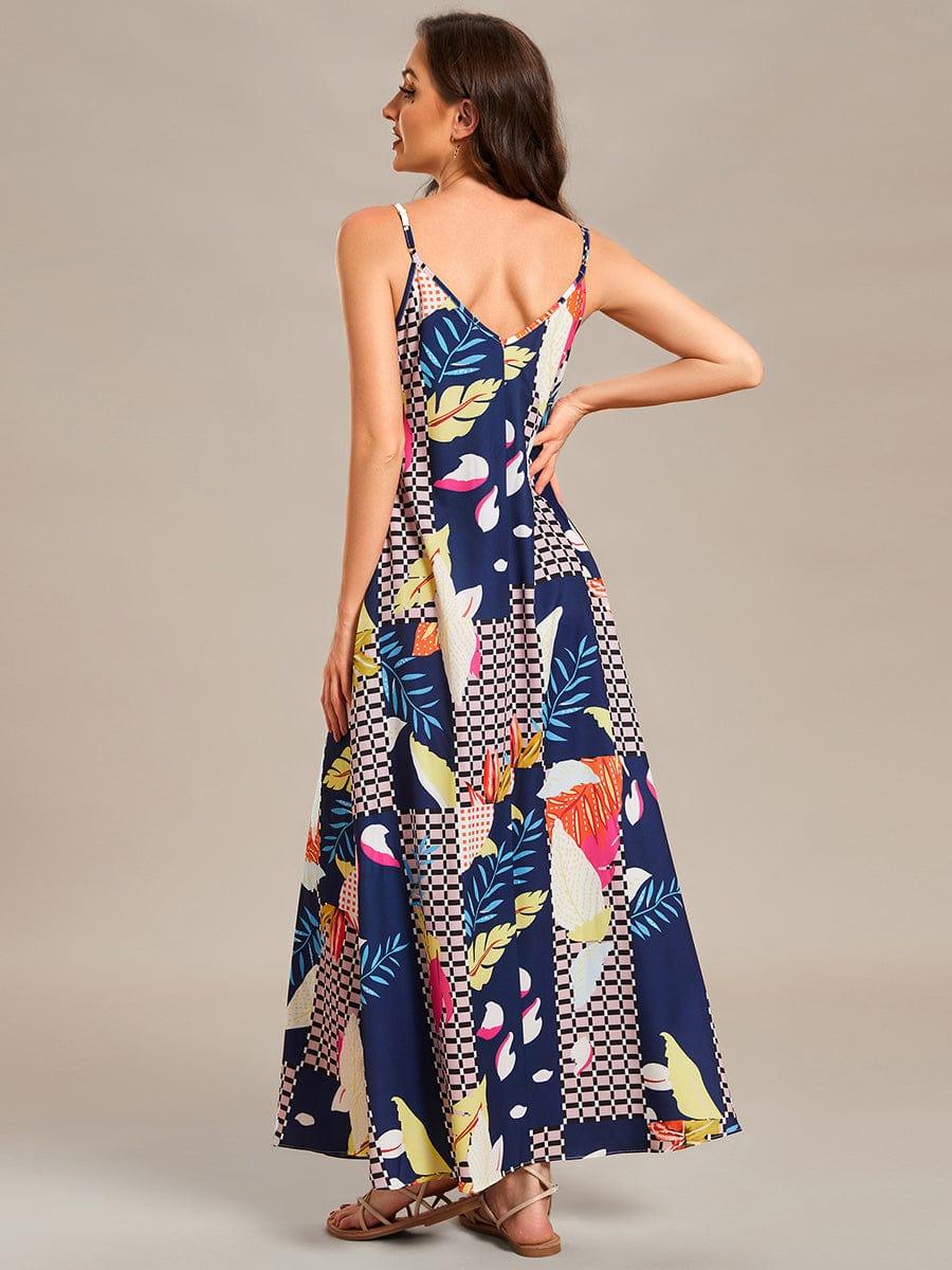 Robe d'été Plage Vacances maxi ample à bretelles fines A Ligne #Couleur_Noir Imprime Robe d'été Plage Vacances maxi ample à bretelles fines A Ligne