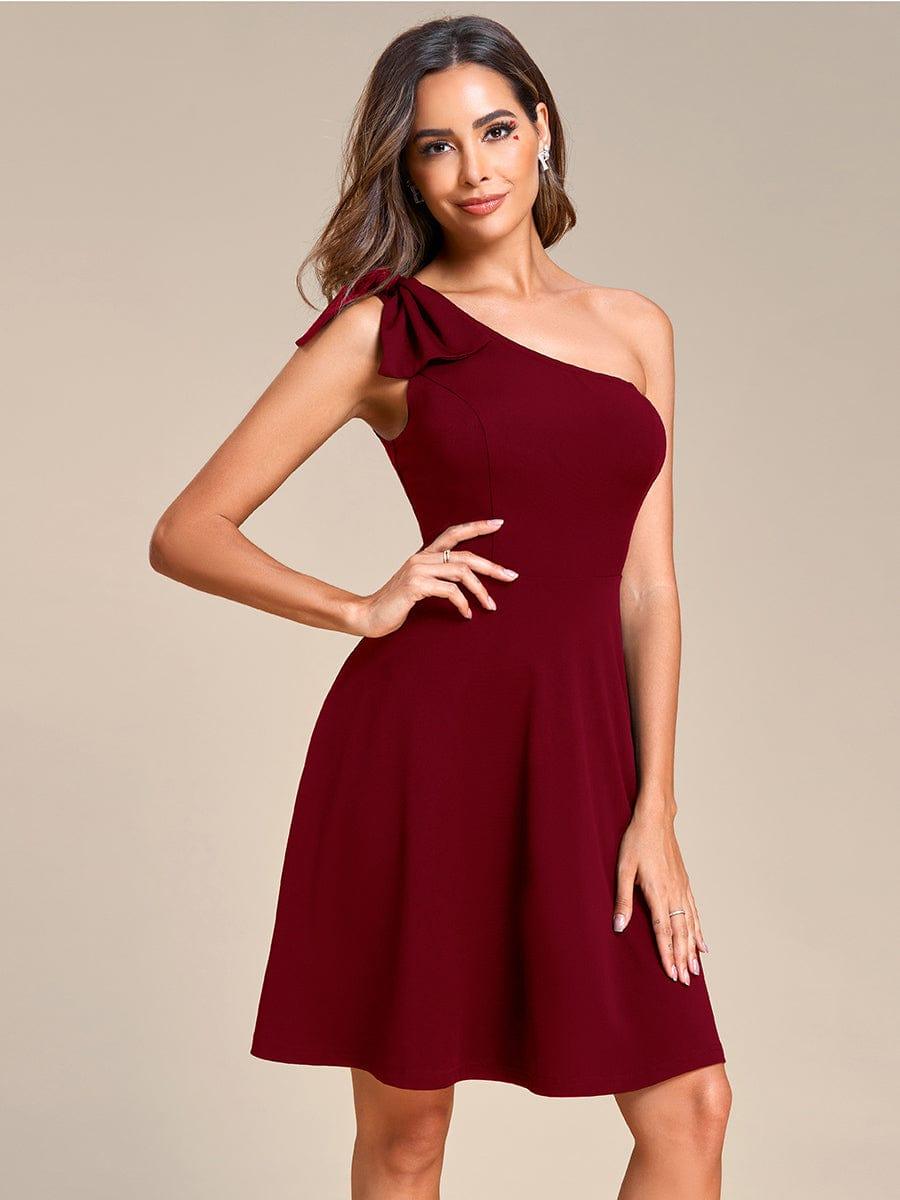 Robe d'été Courte Une épaule nœud papillon sans manches A-Line #Couleur_Bordeaux