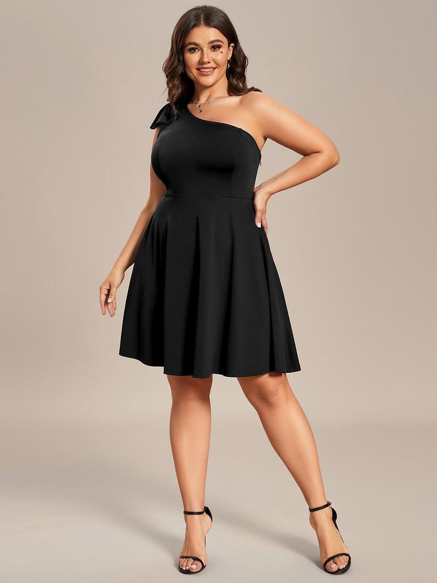 Robe d'été Courte Une épaule nœud papillon sans manches A-Line #Couleur_Noir