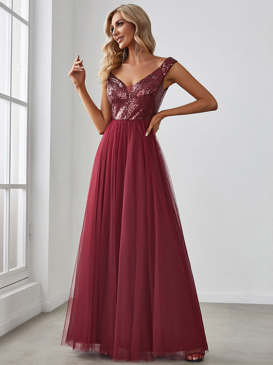 Taille personnalisée Robe de soirée sans manches paillettes taille haute #Couleur_Bleu Marine Taille personnalisée Robe de soirée sans manches paillettes taille haute