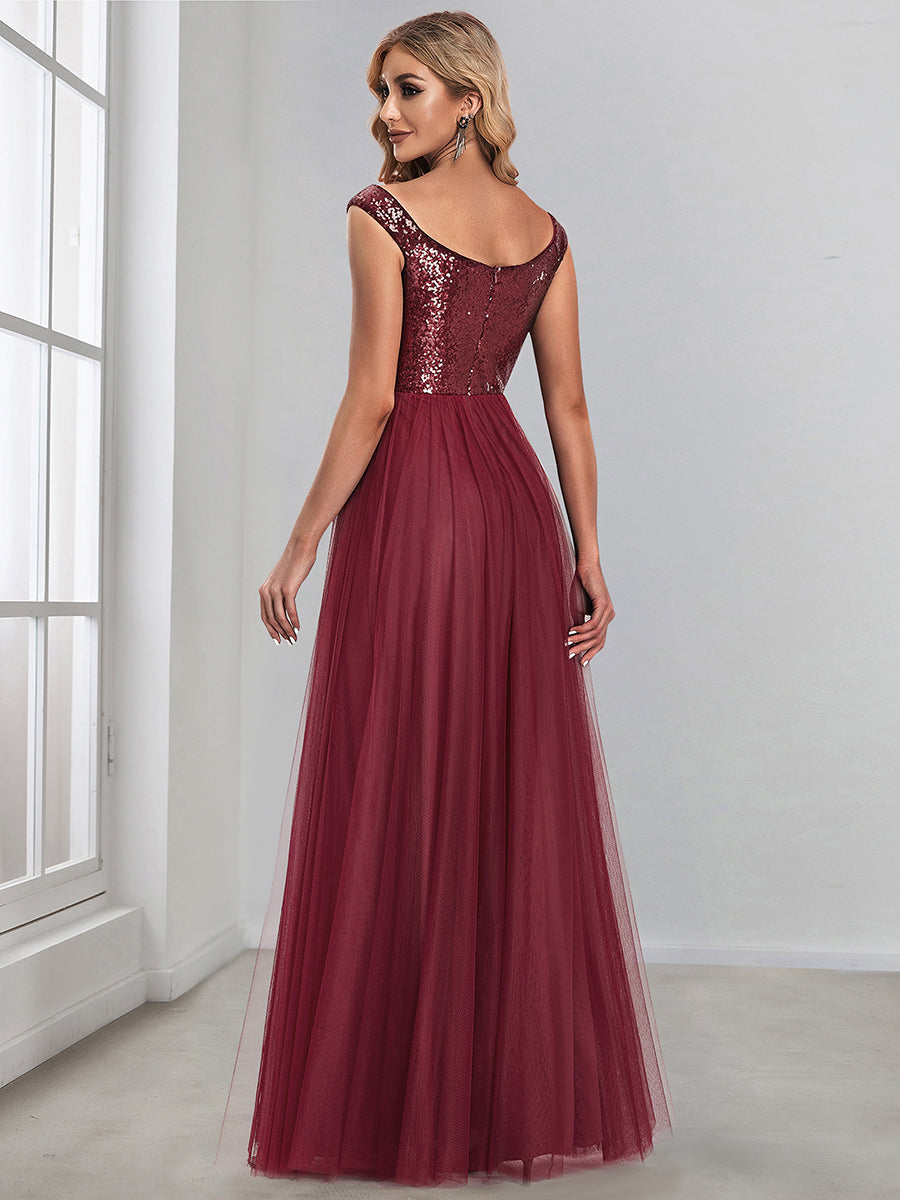 Taille personnalisée Robe de soirée sans manches paillettes taille haute #Couleur_Bleu Marine Taille personnalisée Robe de soirée sans manches paillettes taille haute