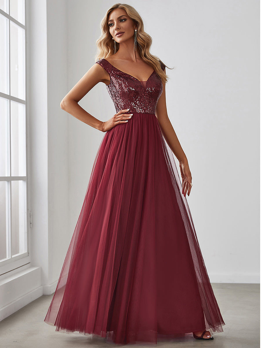 Taille personnalisée Robe de soirée sans manches paillettes taille haute #Couleur_Bleu Marine Taille personnalisée Robe de soirée sans manches paillettes taille haute