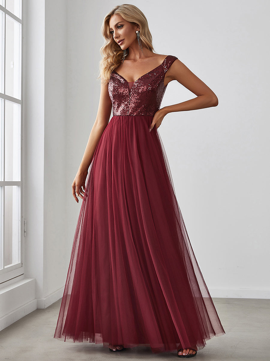 Taille personnalisée Robe de soirée sans manches paillettes taille haute #Couleur_Bleu Marine Taille personnalisée Robe de soirée sans manches paillettes taille haute
