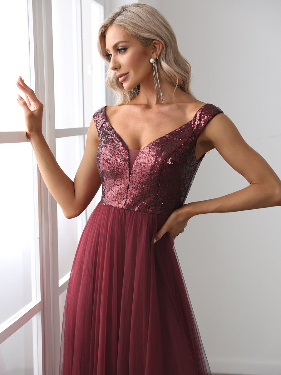 Taille personnalisée Robe de soirée sans manches paillettes taille haute #Couleur_Bleu Marine Taille personnalisée Robe de soirée sans manches paillettes taille haute