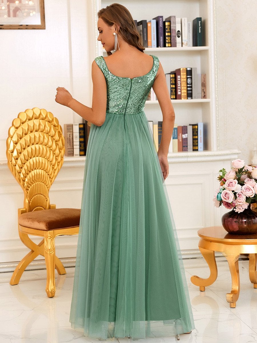 Taille personnalisée Robe de soirée sans manches paillettes taille haute #Couleur_Bleu Marine Taille personnalisée Robe de soirée sans manches paillettes taille haute