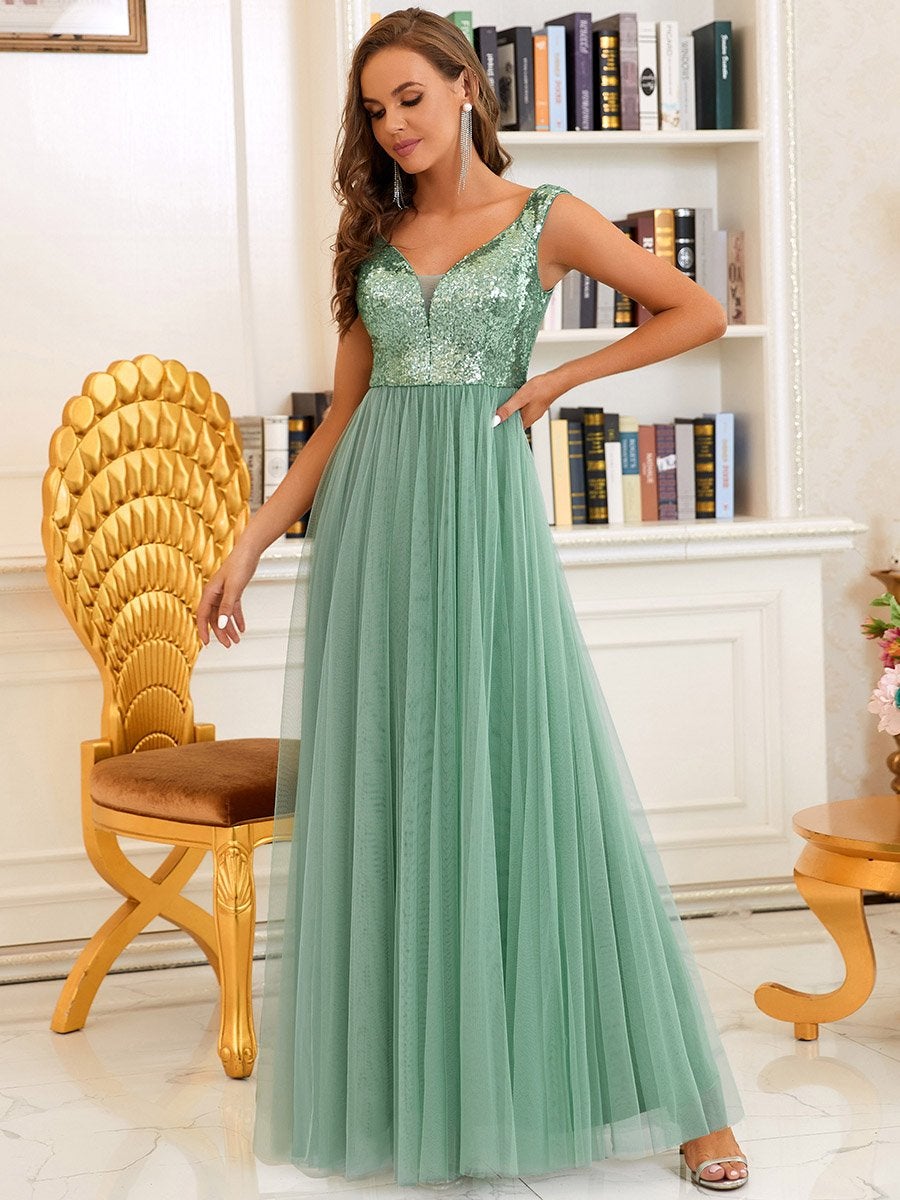 Taille personnalisée Robe de soirée sans manches paillettes taille haute #Couleur_Bleu Marine Taille personnalisée Robe de soirée sans manches paillettes taille haute