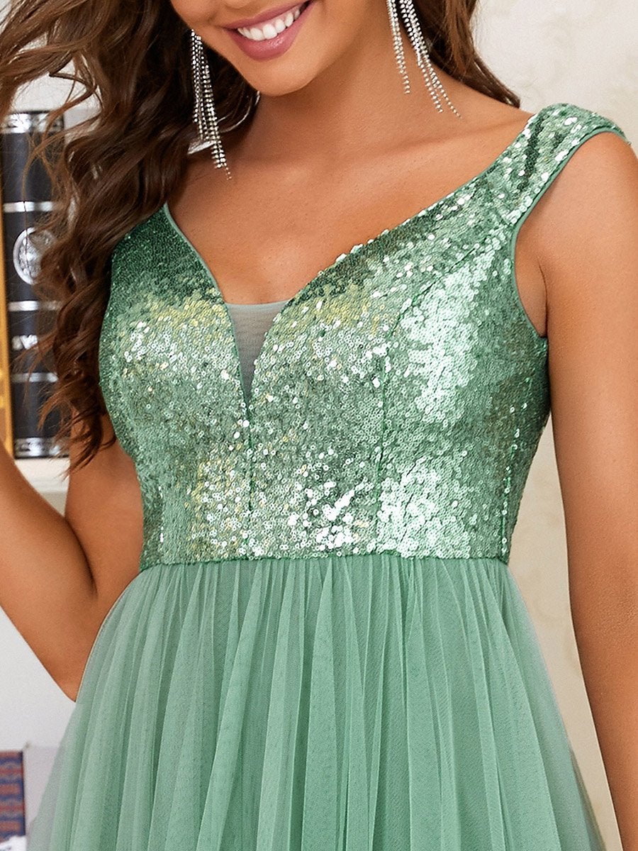 Taille personnalisée Robe de soirée sans manches paillettes taille haute #Couleur_Bleu Marine Taille personnalisée Robe de soirée sans manches paillettes taille haute