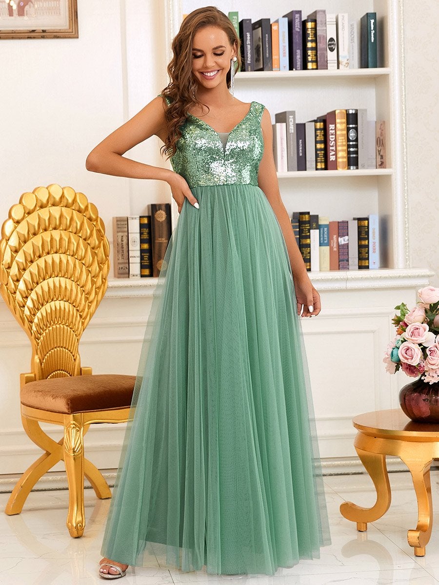 Taille personnalisée Robe de soirée sans manches paillettes taille haute #Couleur_Bleu Marine Taille personnalisée Robe de soirée sans manches paillettes taille haute