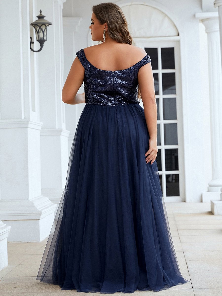 Taille personnalisée Robe de soirée sans manches paillettes taille haute #Couleur_Bleu Marine Taille personnalisée Robe de soirée sans manches paillettes taille haute