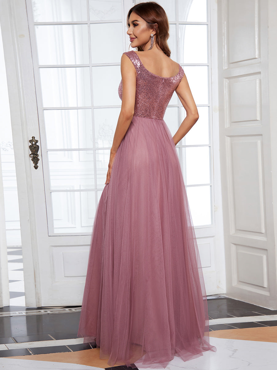 Taille personnalisée Robe de soirée sans manches paillettes taille haute #Couleur_Bleu Marine Taille personnalisée Robe de soirée sans manches paillettes taille haute