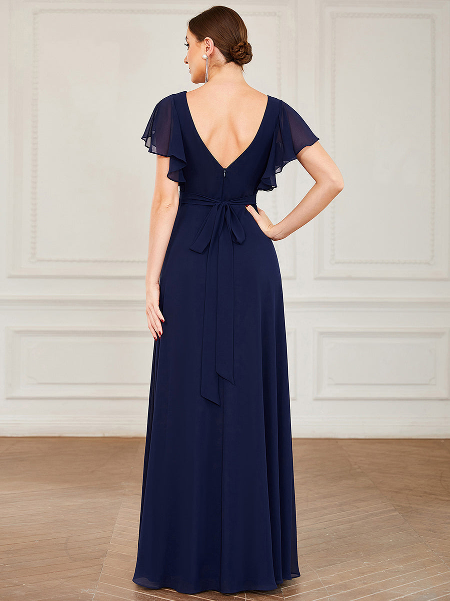 Taille personnalisée Robe de soirée plissée à manches courtes et longueur au sol #Couleur_Orchidee Taille personnalisée Robe de soirée plissée à manches courtes et longueur au sol