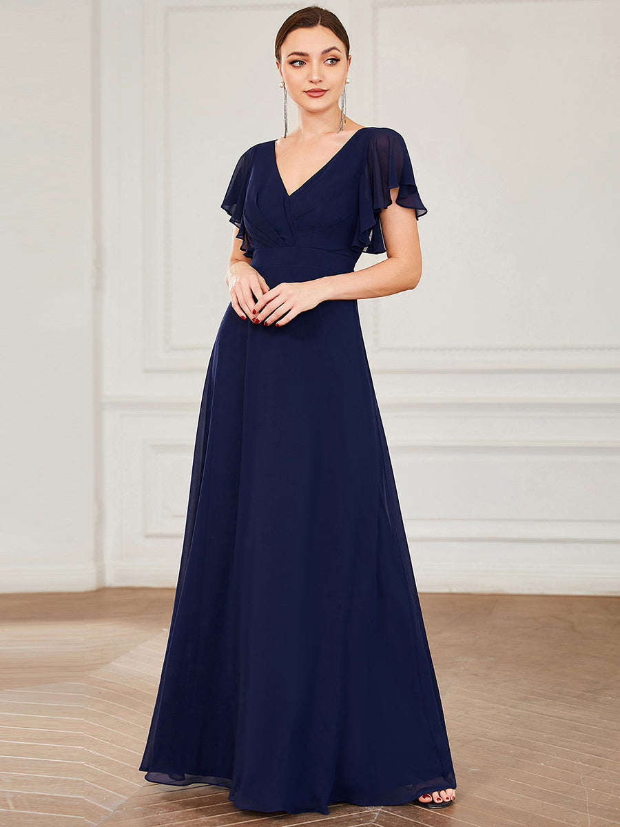 Taille personnalisée Robe de soirée plissée à manches courtes et longueur au sol #Couleur_Orchidee Taille personnalisée Robe de soirée plissée à manches courtes et longueur au sol