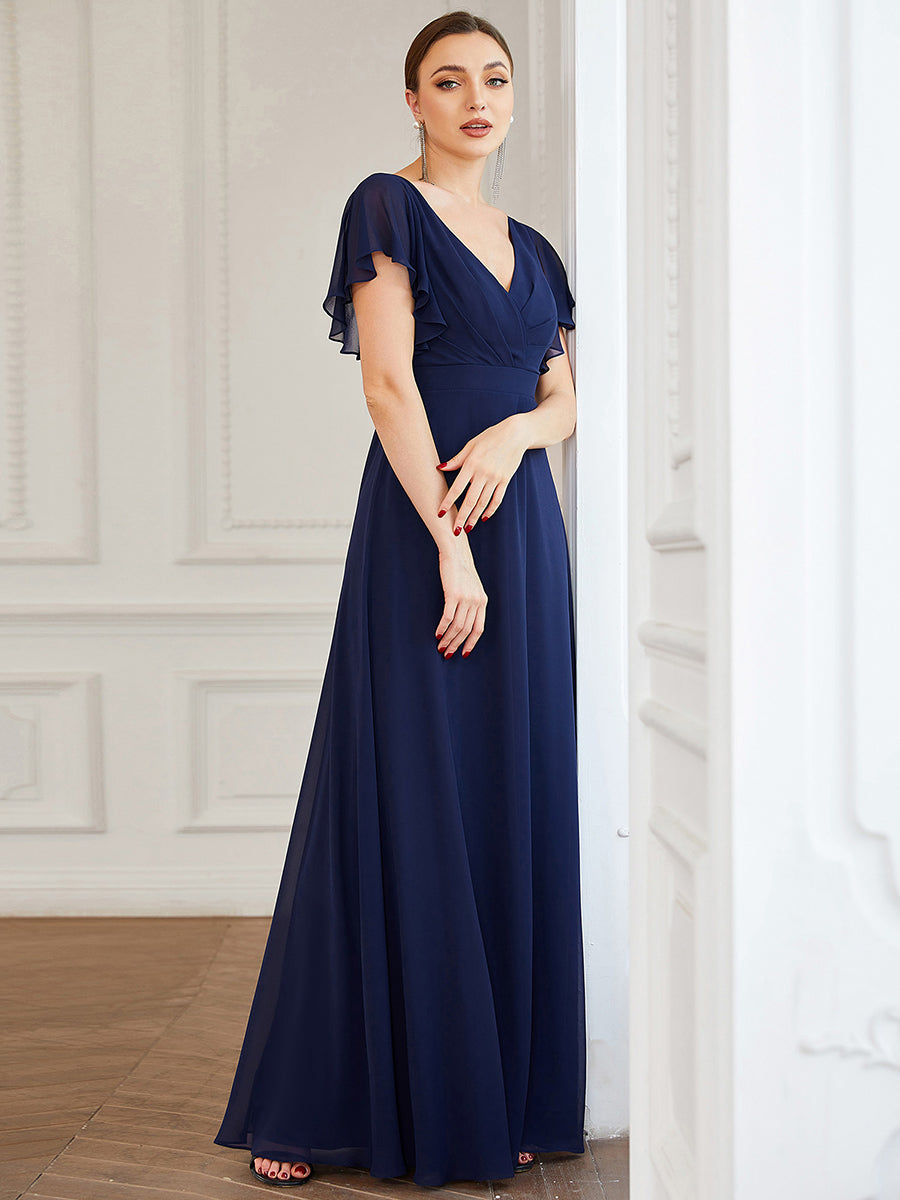 Taille personnalisée Robe de soirée plissée à manches courtes et longueur au sol #Couleur_Orchidee Taille personnalisée Robe de soirée plissée à manches courtes et longueur au sol