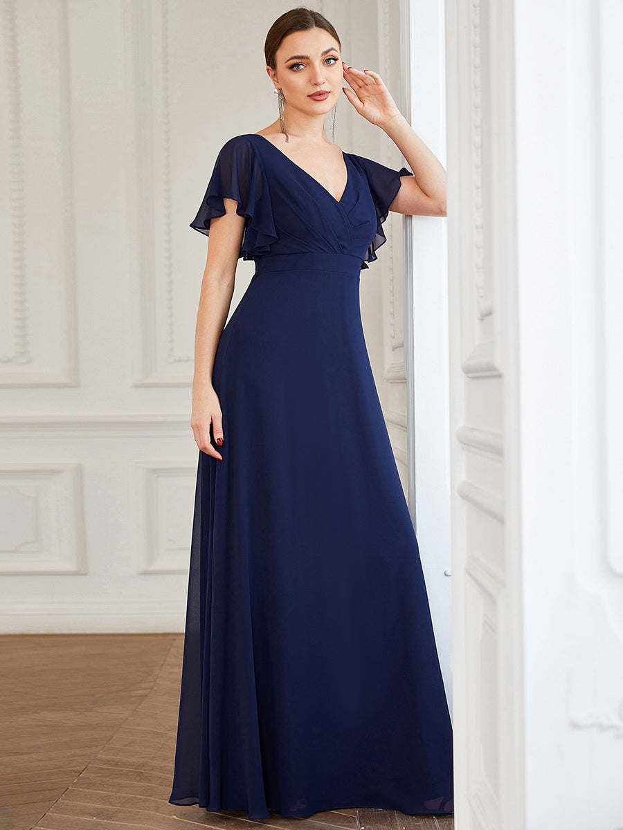 Taille personnalisée Robe de soirée plissée à manches courtes et longueur au sol #Couleur_Orchidee Taille personnalisée Robe de soirée plissée à manches courtes et longueur au sol