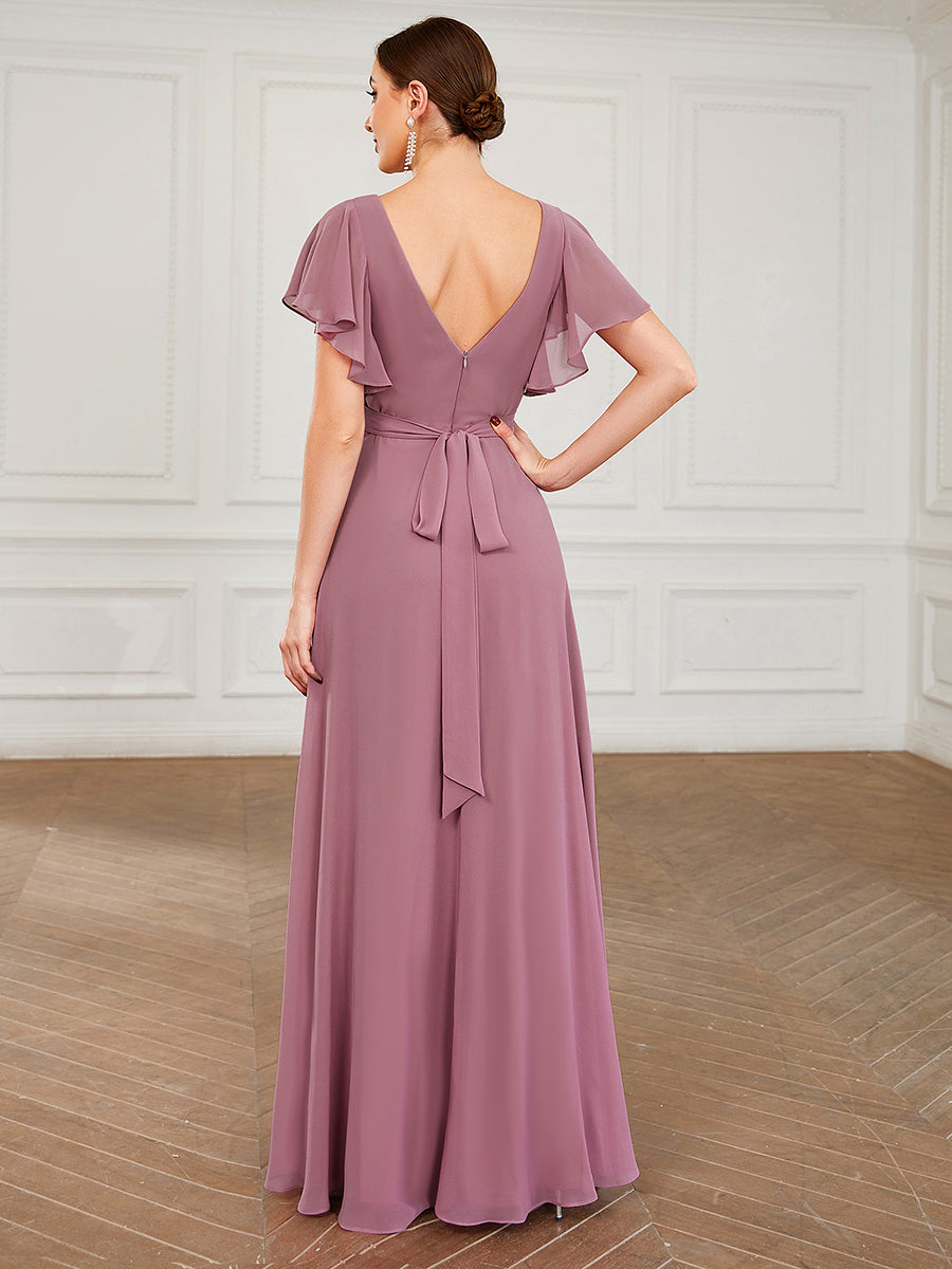 Taille personnalisée Robe de soirée plissée à manches courtes et longueur au sol #Couleur_Orchidee Taille personnalisée Robe de soirée plissée à manches courtes et longueur au sol