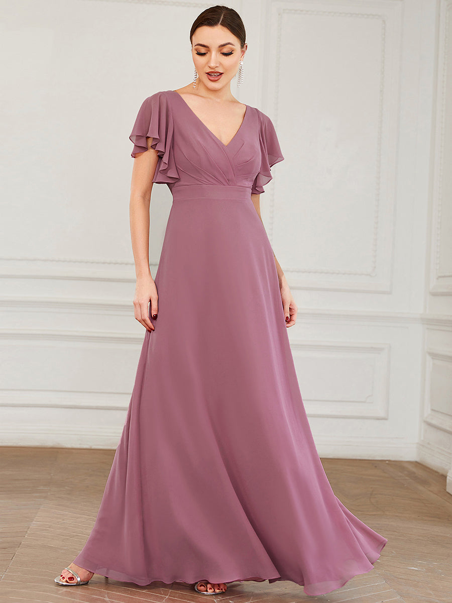 Taille personnalisée Robe de soirée plissée à manches courtes et longueur au sol #Couleur_Orchidee Taille personnalisée Robe de soirée plissée à manches courtes et longueur au sol