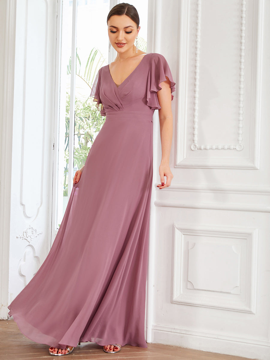 Taille personnalisée Robe de soirée plissée à manches courtes et longueur au sol #Couleur_Orchidee Taille personnalisée Robe de soirée plissée à manches courtes et longueur au sol