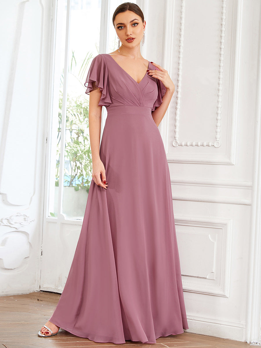 Taille personnalisée Robe de soirée plissée à manches courtes et longueur au sol #Couleur_Orchidee Taille personnalisée Robe de soirée plissée à manches courtes et longueur au sol