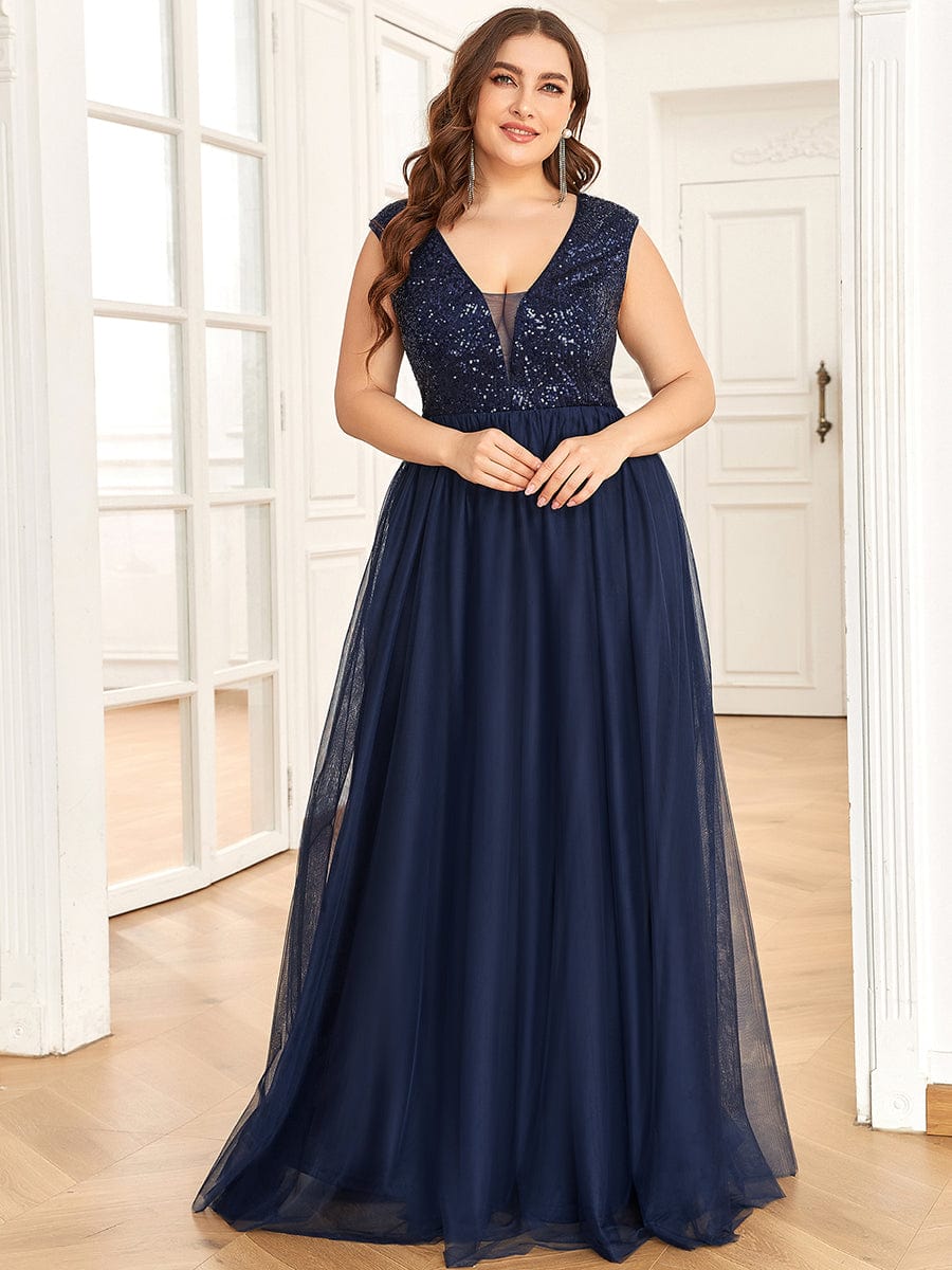 Robe de soirée longue plissée à col en V et à sequins sans manches #Couleur_Bordeaux Robe de soirée longue plissée à col en V et à sequins sans manches