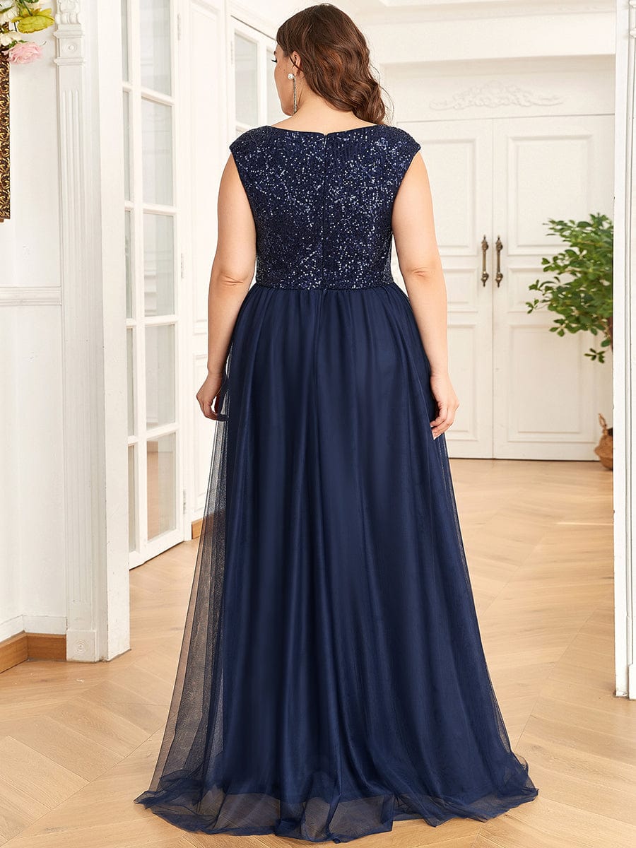 Robe de soirée longue plissée à col en V et à sequins sans manches #Couleur_Bordeaux Robe de soirée longue plissée à col en V et à sequins sans manches