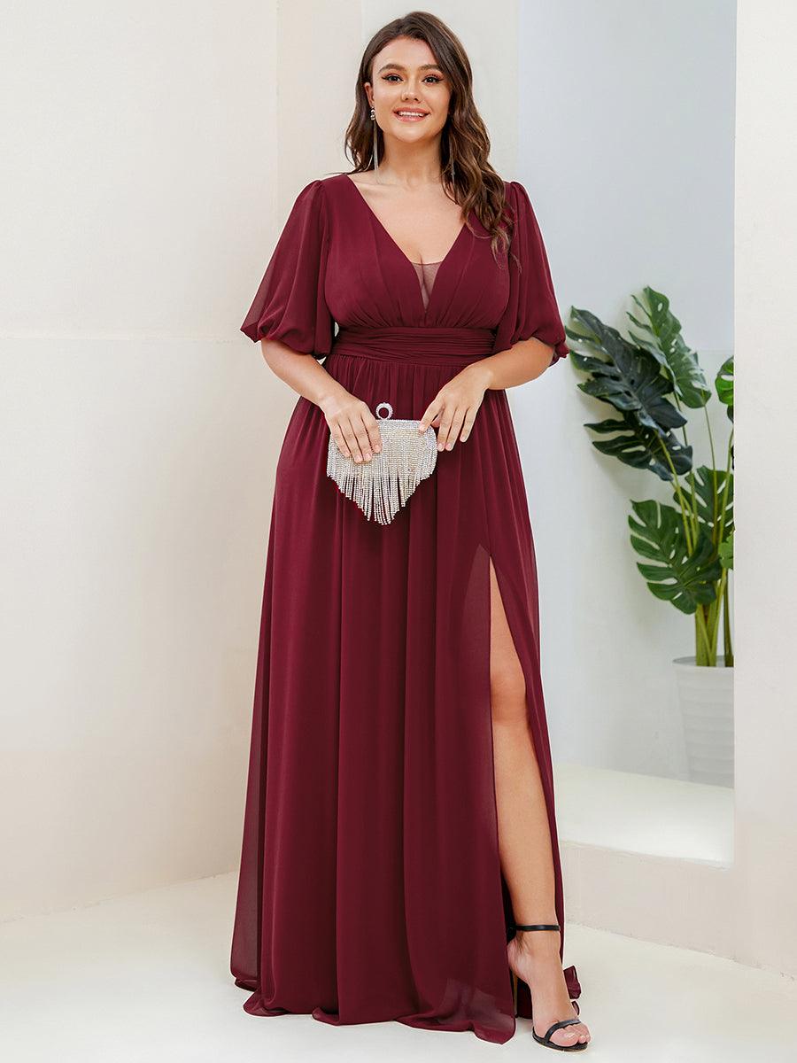 Robe de soirée Mousseline M manches courtes et col en V #Couleur_Bleu Marine Robe de soirée Mousseline M manches courtes et col en V