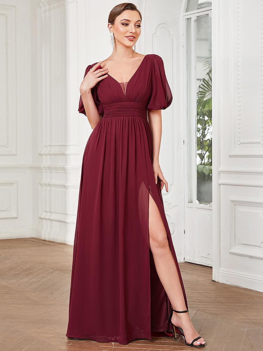 Robe de soirée Mousseline M manches courtes et col en V #Couleur_Bleu Marine Robe de soirée Mousseline M manches courtes et col en V