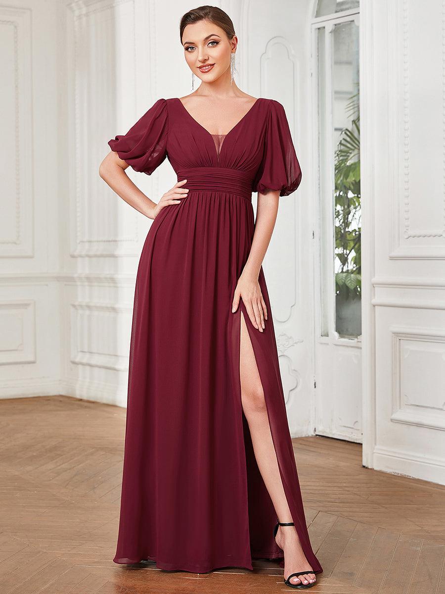 Robe de soirée Mousseline M manches courtes et col en V #Couleur_Bleu Marine Robe de soirée Mousseline M manches courtes et col en V