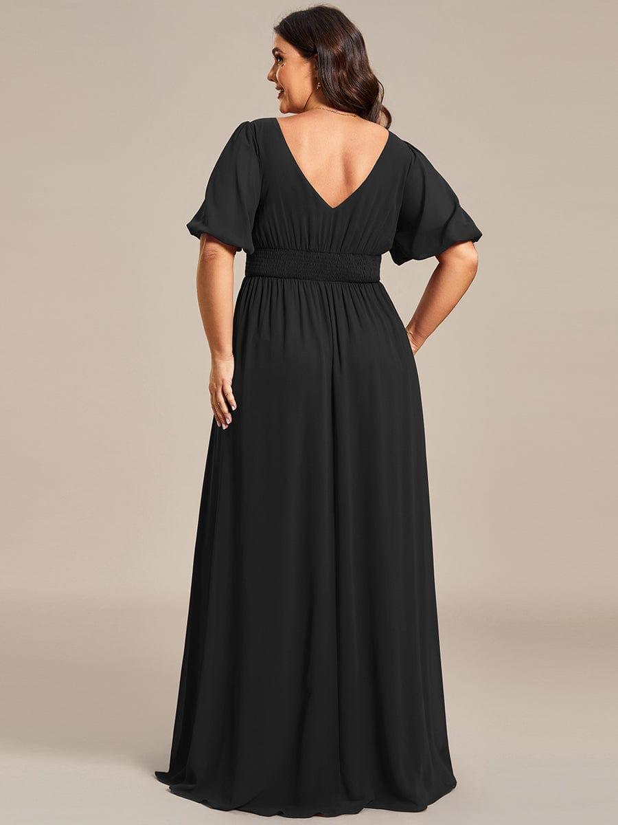 Robe de soirée Mousseline M manches courtes et col en V #Couleur_Bleu Marine Robe de soirée Mousseline M manches courtes et col en V
