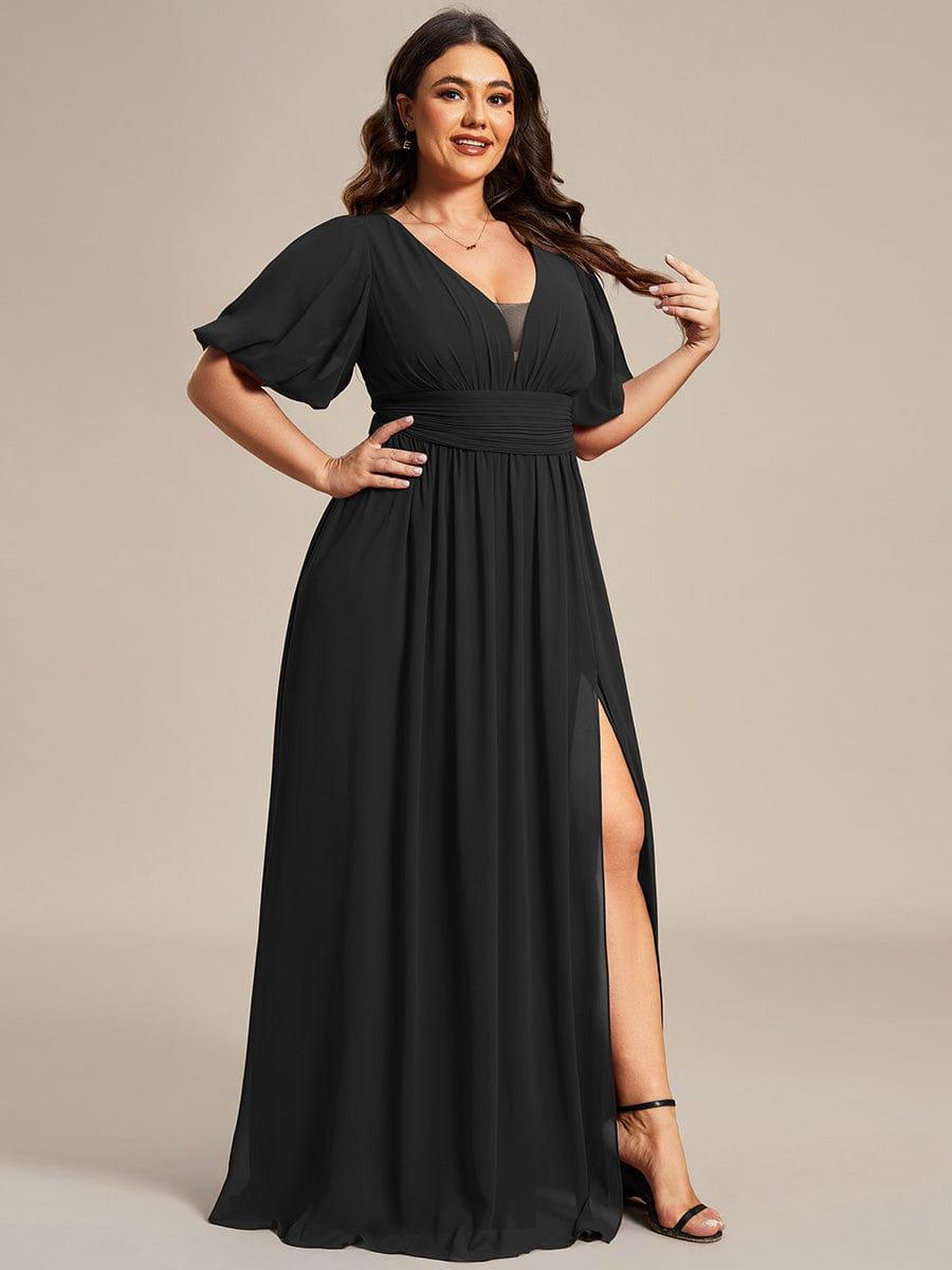 Taille personnalisée Robe de soirée Mousseline Manches courtes col en V #Couleur_Bordeaux Taille personnalisée Robe de soirée Mousseline Manches courtes col en V