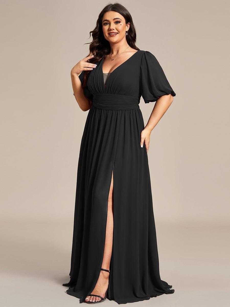 Robe de soirée Mousseline M manches courtes et col en V #Couleur_Bleu Marine Robe de soirée Mousseline M manches courtes et col en V