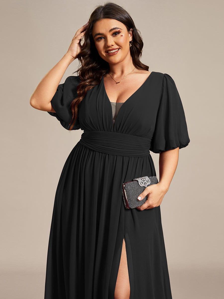 Robe de soirée Mousseline M manches courtes et col en V #Couleur_Bleu Marine Robe de soirée Mousseline M manches courtes et col en V