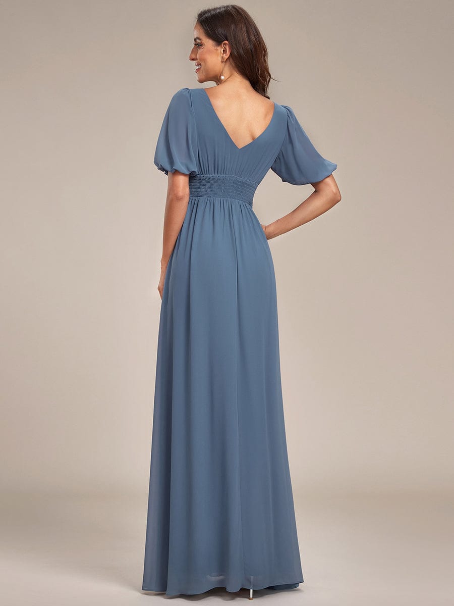 Robe de soirée Mousseline M manches courtes et col en V #Couleur_Bleu Marine Robe de soirée Mousseline M manches courtes et col en V