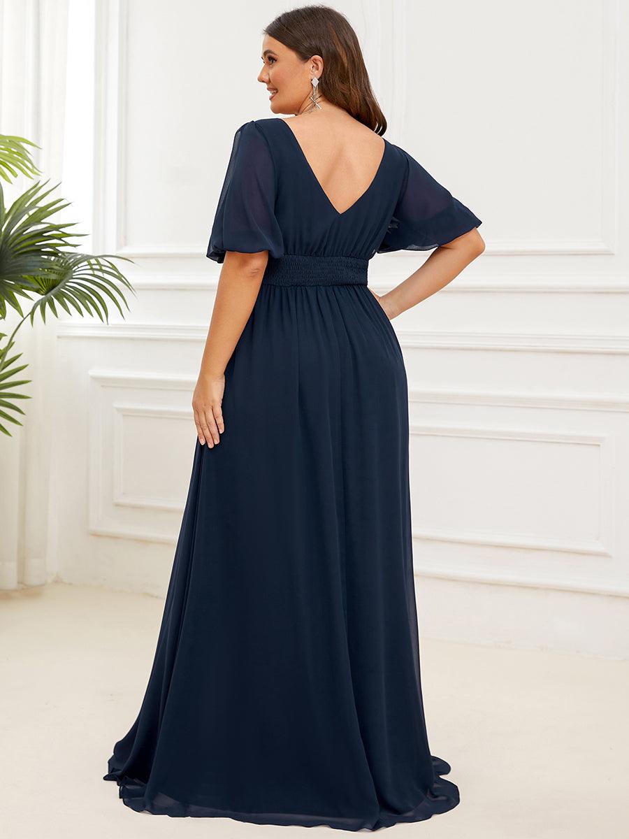 Robe de soirée Mousseline M manches courtes et col en V #Couleur_Bleu Marine Robe de soirée Mousseline M manches courtes et col en V