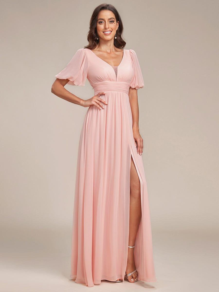 Robe de soirée Mousseline M manches courtes et col en V #Couleur_Bleu Marine Robe de soirée Mousseline M manches courtes et col en V