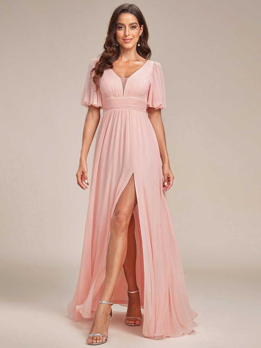 Taille personnalisée Robe de soirée Mousseline Manches courtes col en V #Couleur_Bordeaux Taille personnalisée Robe de soirée Mousseline Manches courtes col en V
