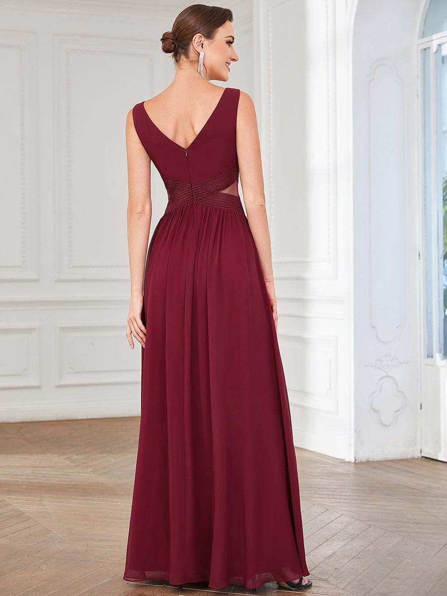 Robe de Soirée A-ligne Découpée Mousseline Plissée #Couleur_Bordeaux Robe de Soirée A-ligne Découpée Mousseline Plissée