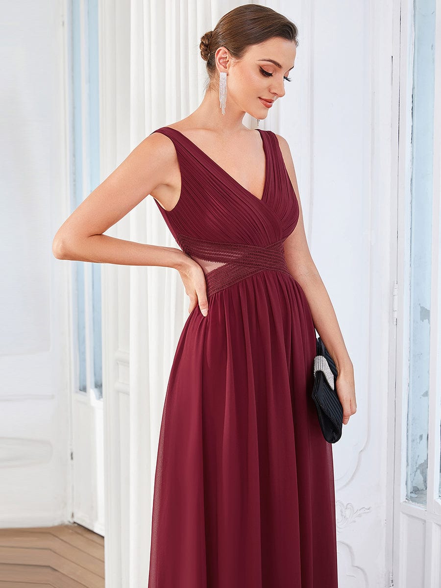 Robe de Soirée A-ligne Découpée Mousseline Plissée #Couleur_Bordeaux Robe de Soirée A-ligne Découpée Mousseline Plissée