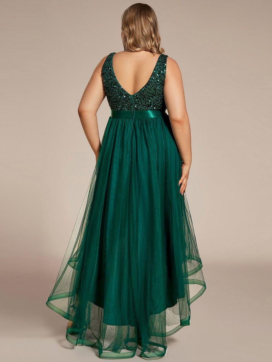 Robe de soirée Sans manches Bal et sequins haute-basse #Couleur_Vert Fonce