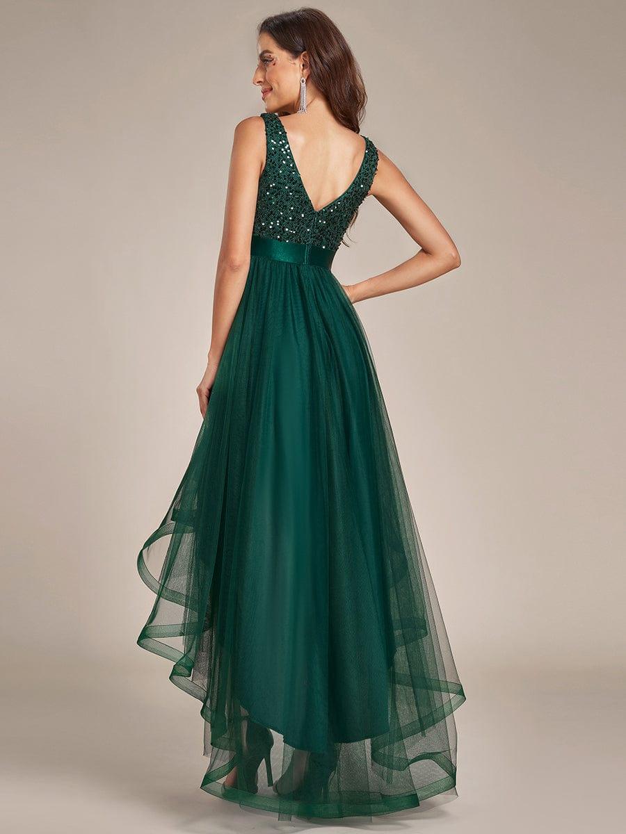 Robe de soirée Sans manches Bal et sequins haute-basse #Couleur_Vert Fonce