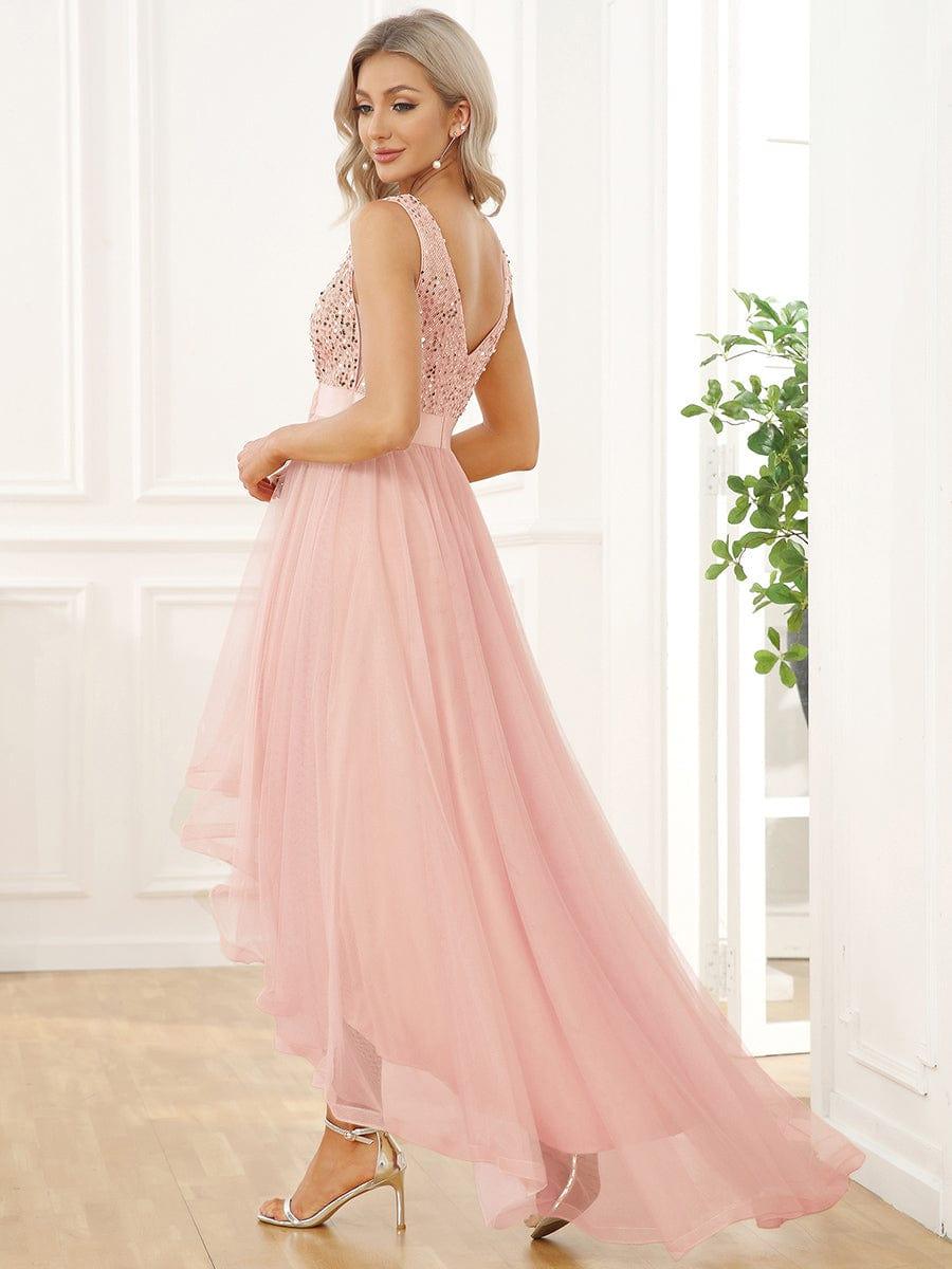 Robe de soirée Sans manches Bal et sequins haute-basse #Couleur_Rose