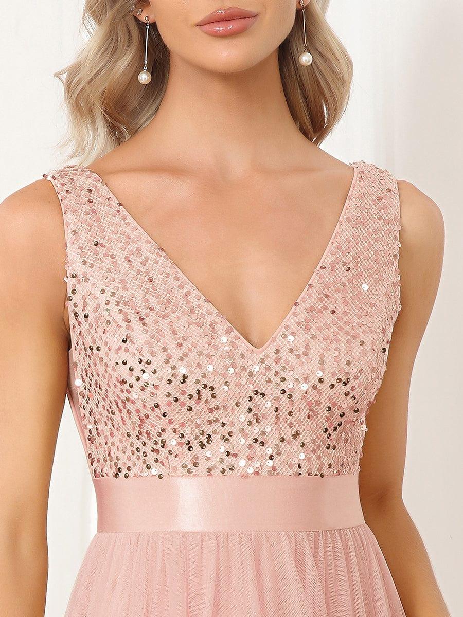 Robe de soirée Sans manches Bal et sequins haute-basse #Couleur_Rose