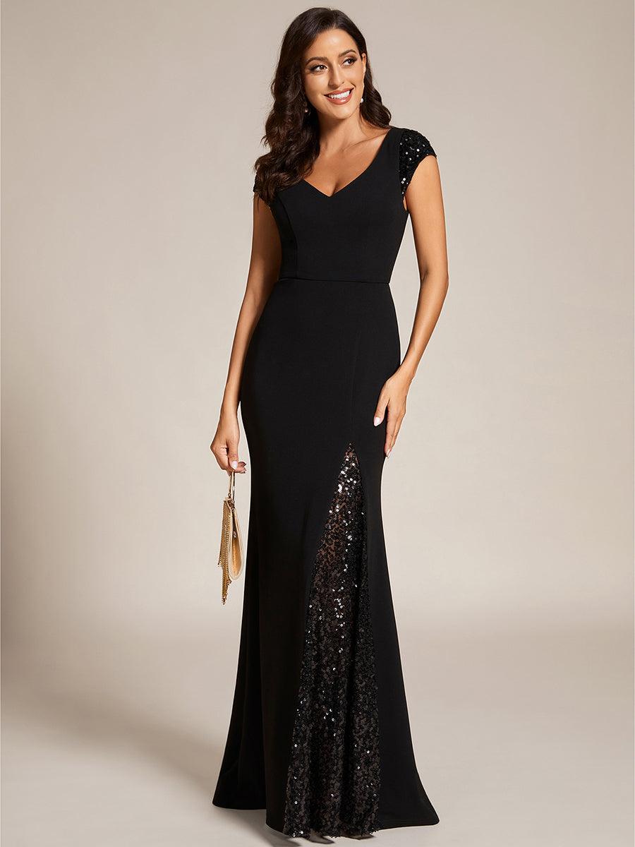 Taille Personnalisée Robe de soirée à sequins à sequins profonds #Couleur_Noir Taille Personnalisée Robe de soirée à sequins à sequins profonds