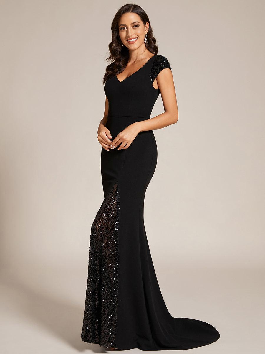 Taille Personnalisée Robe de soirée à sequins à sequins profonds #Couleur_Noir Taille Personnalisée Robe de soirée à sequins à sequins profonds